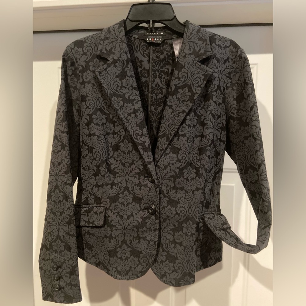 Axcess~Liz Claiborne~Neutral~Stretch~Floral Print~Cropped~Blazer~Pockets~Size 8